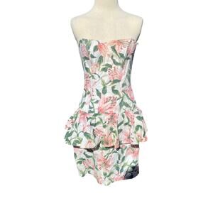 Vintage Moonglow Strapless Pink Floral Beaded Dress Cocktail Wedding Size Small